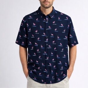 Kenny Flowers Island Classics Flamingo Print Button Shirt Rayon Bali M